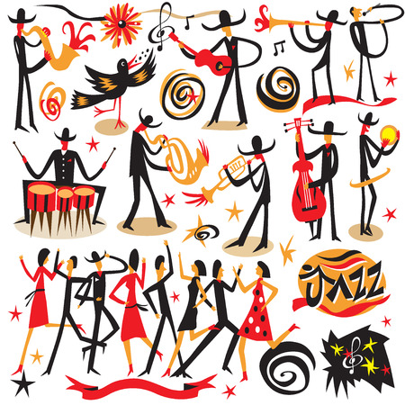 jazz musicians - icons set . Isolated on white background.のイラスト素材