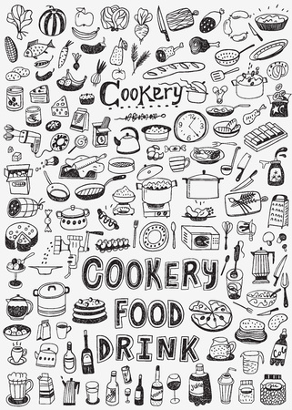 cooking food - set icons in sketch styleのイラスト素材