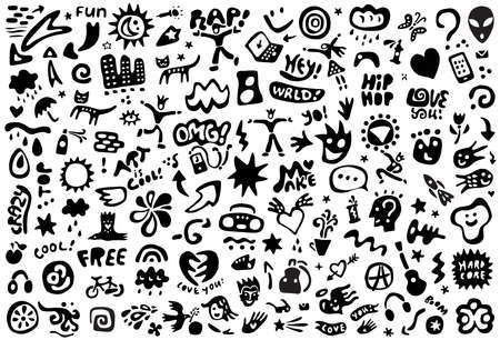 music city life doodle set , vector backgroundのイラスト素材