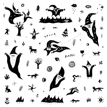 flying spirit fairytale character - vector illustration,icon setのイラスト素材