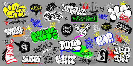 graffiti street art vector lettering set , rap music hip hop culture design elementsのイラスト素材