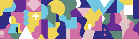 Group of people modern society creative abstract silhouettes multicolor vector background