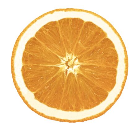 fresh sweet orange fruit slice circle isolated on white background withの写真素材