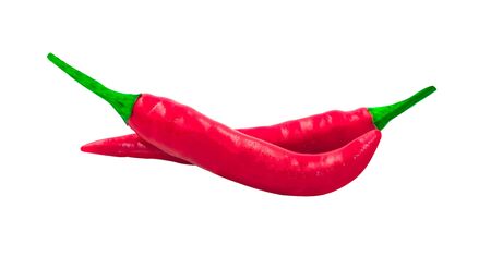 two  hot chilli spice fresh vegetable herb. Isolated on white background withの写真素材