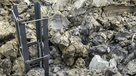 strong foundation piles reinforce by welding steel on groundの写真素材