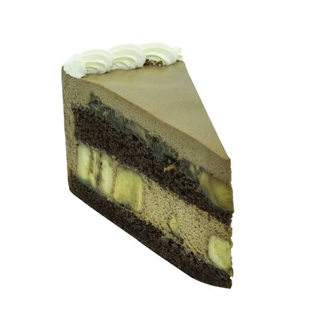 brown chocolate and banana fruit soft cream cake. Isolate on white backgroundの写真素材