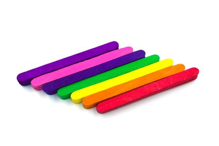 beauty rainbow wooden multi color love LGBT. wood sticks decoration paint. Rhombus shape Isolated white backgroundの写真素材