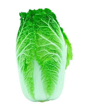 green chinese cabbage fresh vegetable layer leaves isolated on white backgroundの写真素材