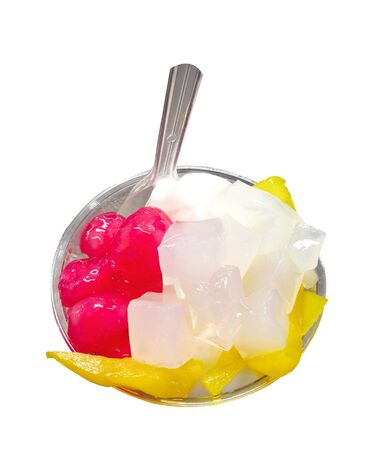 Sweet dessert jelly red and white on top ice cream. Isolated white backgroundの写真素材