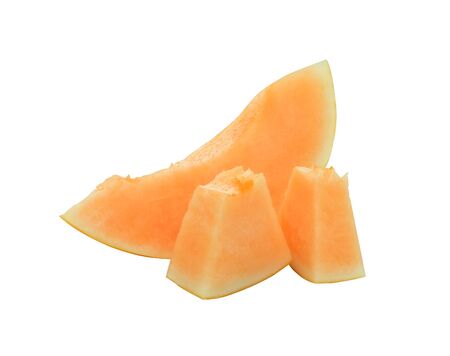 fresh golden melon slice fruit. orange food isolated on white backgroundの写真素材