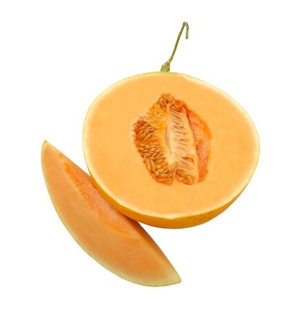 fresh golden watermelon slice fruit. Yellow food isolated on white backgroundの写真素材