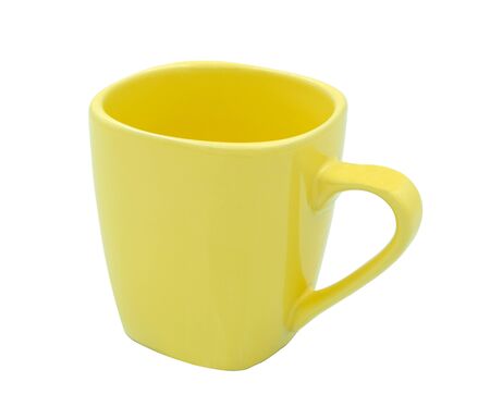 yellow ceramic coffee cup modern style . Isolated on white backgroundの写真素材