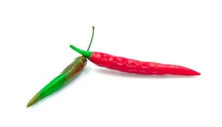 green and red hot spicy chilli vegetable. Flovoring delicious food isolated on white backgroundの写真素材