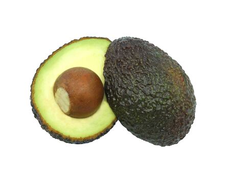 fresh avocado fruit cut half. Isolated on white backgroundの写真素材