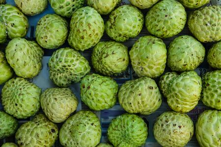 group fresh custard apple green fruit fullframe . In marketの写真素材