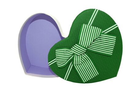 green and purple present gift heart shape. Isolated on white backgroundの写真素材