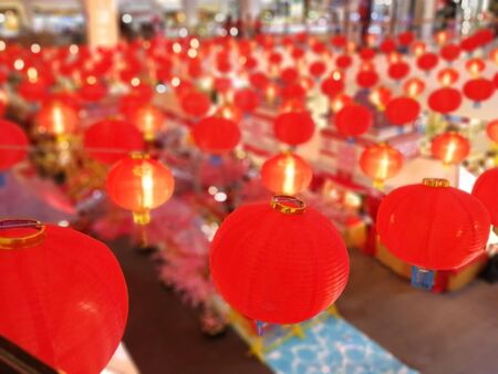 Chinese new year festival  red circle lanterns light hanging for decorative place.