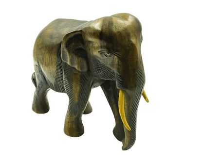 Thai elephant wooden texture carve isolated on white background with clipping path