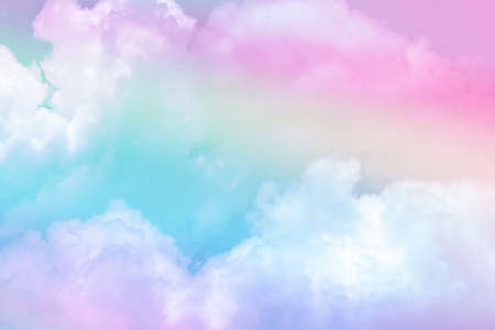 beauty sweet pastel blue pink colorful with fluffy clouds on sky. multi color rainbow image....