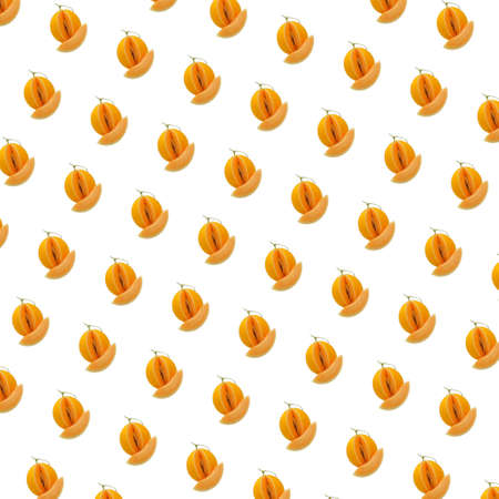 orange sweet watermelon fruit seamless patterns isolated on white background. side view plant bright pattern food theme wallpaperの写真素材
