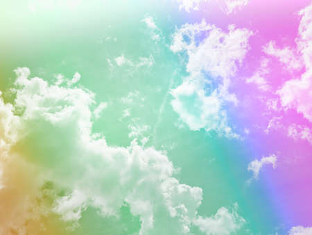 beauty sweet pastel green violet colorful with fluffy clouds on sky. multi color rainbow image. abstract fantasy growing lightの写真素材