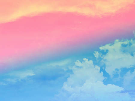 beauty sweet orange pink colorful with fluffy clouds on sky. multi color rainbow image. abstract fantasy growing lightの写真素材