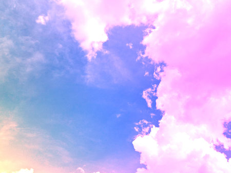 beauty sweet pastel pink orange  colorful with fluffy clouds on sky. multi color rainbow image....