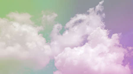 beauty sweet pastel green purple  colorful with fluffy clouds on sky. multi color rainbow image. abstract fantasy growing lightの写真素材