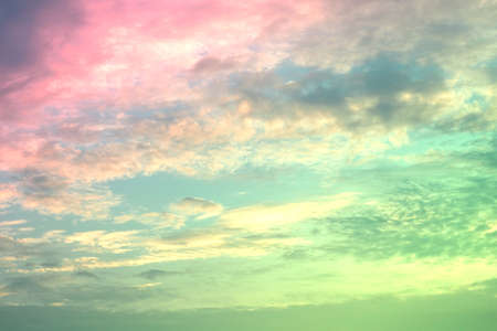 beauty sweet pink green colorful with fluffy clouds on sky. multi color rainbow image. abstract...