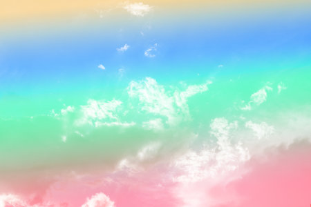 beauty sweet pastel green blue colorful with fluffy clouds on sky. multi color rainbow image....