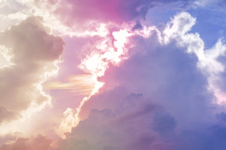 beauty sweet pastel golden violet  colorful with fluffy clouds on sky. multi color rainbow image....