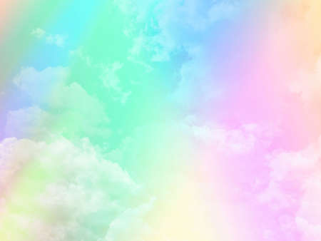 beauty sweet pastel green pink  colorful with fluffy clouds on sky. multi color rainbow image....