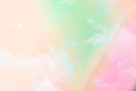 beauty sweet pastel green orange colorful with fluffy clouds on sky. multi color rainbow image....