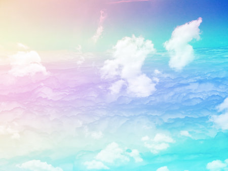 beauty sweet pastel blue pink colorful with fluffy clouds on sky. multi color rainbow image....