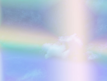 beauty sweet pastel green yellow colorful with fluffy clouds on sky. multi color rainbow image....