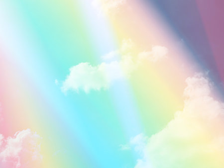 beauty sweet pastel green yellow    colorful with fluffy clouds on sky. multi color rainbow image....
