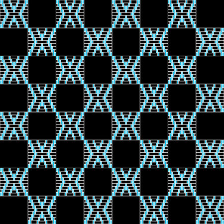 blue cross chess board abstract zigzag black background. perspective classic game design