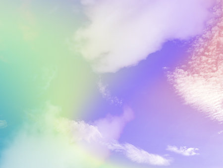 beauty sweet pastel green violet  colorful with fluffy clouds on sky. multi color rainbow image. abstract fantasy growing lightの写真素材