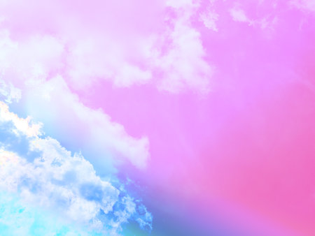 beauty sweet pastel blue pink colorful with fluffy clouds on sky. multi color rainbow image....