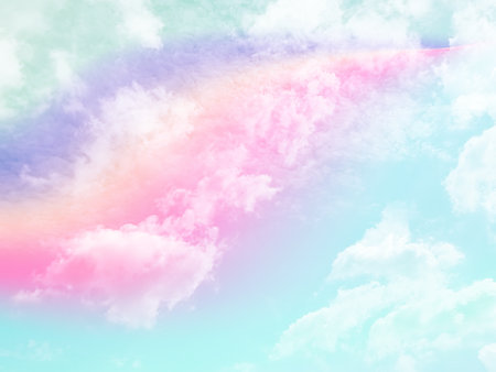 beauty abstract sweet pastel soft red and blue with fluffy clouds on sky. multi color rainbow image. fantasy growing lightの写真素材