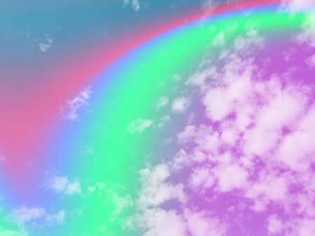 beauty sweet pastel green and violet colorful with fluffy clouds on sky. multi color rainbow image. abstract fantasy growing lightの写真素材
