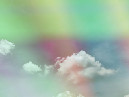 beauty sweet pastel green and yellow colorful with fluffy clouds on sky. multi color rainbow image. abstract fantasy growing lightの写真素材