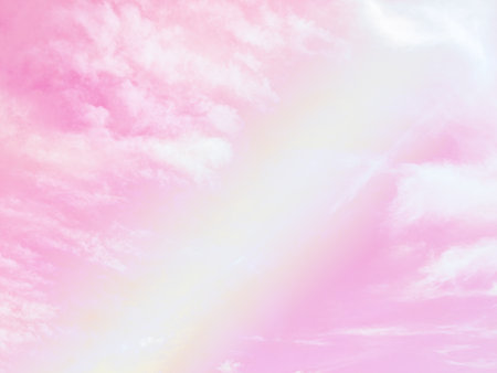 beauty sweet pastel pink and yellow  colorful with fluffy clouds on sky. multi color rainbow image. abstract fantasy growing lightの写真素材