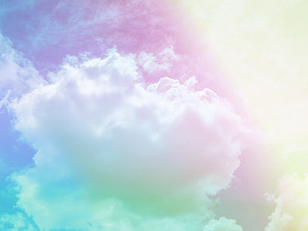 beauty sweet pastel green and yellow colorful with fluffy clouds on sky. multi color rainbow image. abstract fantasy growing lightの写真素材