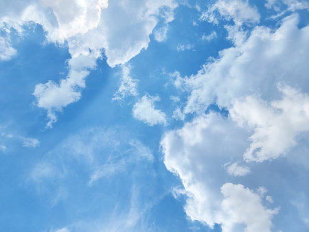 blue sky high  shape outdoor group of abstract white clouds background in summer gradient light beauty background. beautiful bright cloud and calm fresh wind airの写真素材