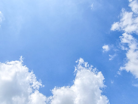blue sky high shape outdoor group of white abstract clouds background in summer gradient light beauty background. beautiful bright cloud and calm fresh wind airの写真素材