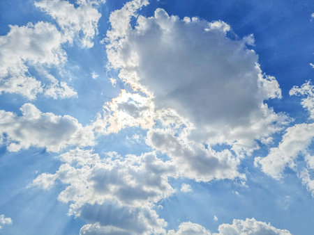 blue sky high shape outdoor group of white clouds background in summer abstract gradient light beauty background. beautiful bright cloud and calm fresh wind airの写真素材