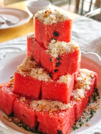 The traditional Thai dish Pla Haeng Tangmo is made from watermelon. It has a sweet and refreshing flavor that is delightful to eatの写真素材