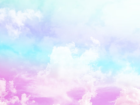 beauty sweet pastel violet and blue colorful with fluffy clouds on sky. multi color rainbow image. abstract fantasy growing lightの写真素材