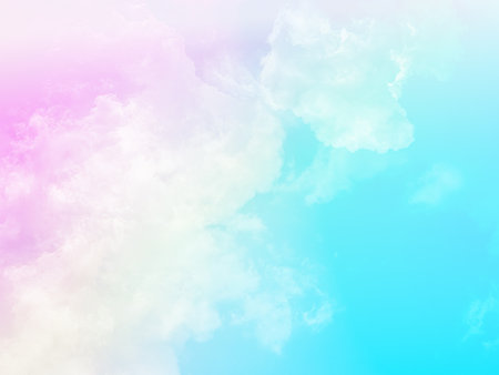 beauty sweet pastel blue and yellow colorful with fluffy clouds on sky. multi color rainbow image. abstract fantasy growing lightの写真素材